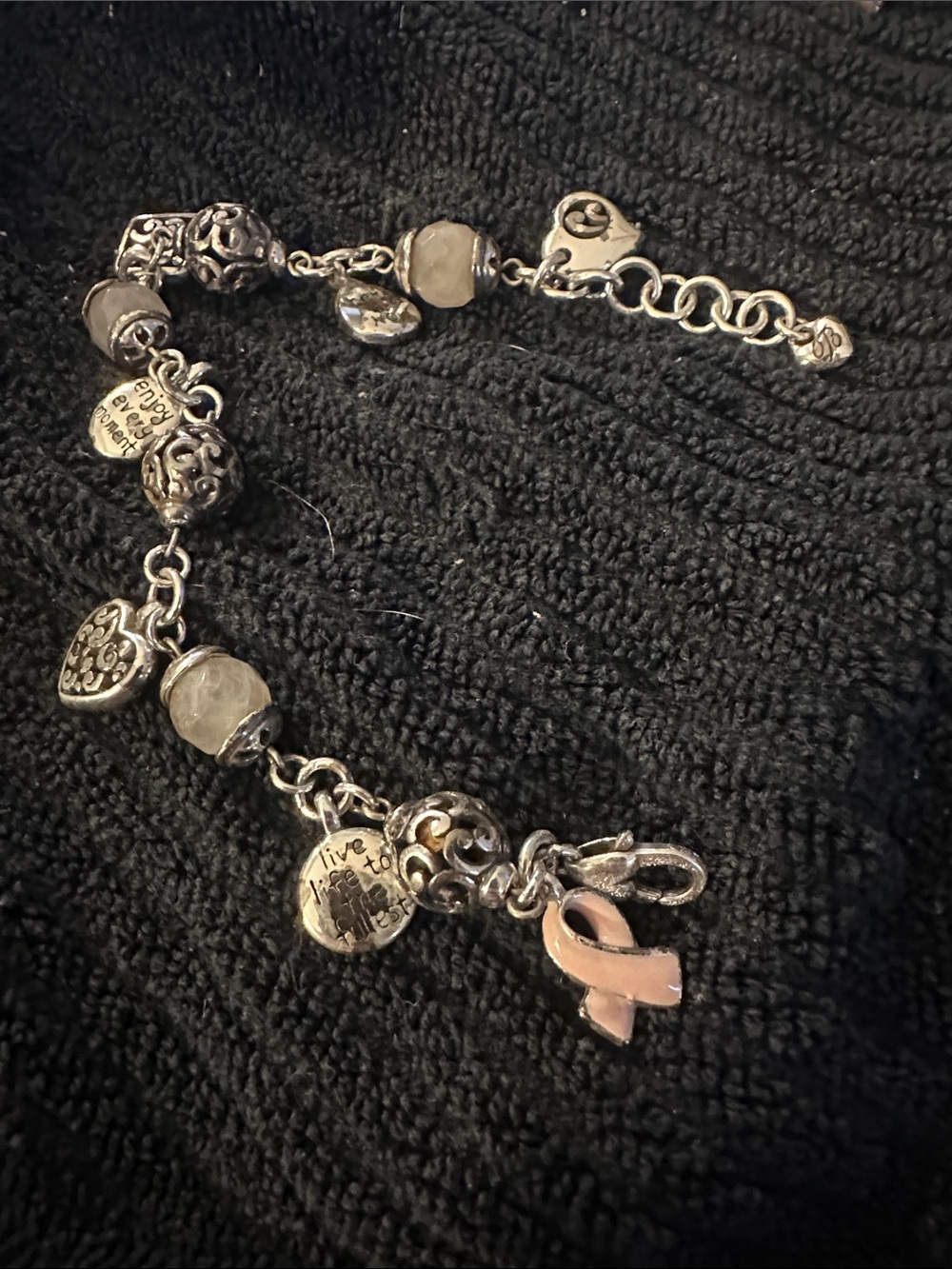 Brighton Silver Tone Bracelet with Pink Ribbon Charm